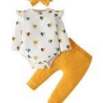 Baby Girl Clothes Gifts Outfits,Fall Winter Long Sleeve Romper and Pant Set Yellow Heart 3-6 months