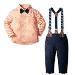 Baby Boy Clothes Toddler Dress Outfits Cotton Shirt + Suspender Pants + Bow Tie 4 Piece Toddler Suit 6 Months-4 Years