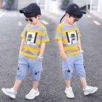 Boys Summer Clothing 2022 Kids Clothes Stripe Cotton T-shirt Jeans Pant Boy Sets Infant Newborn Clothing 3 4 5 6 7 8 10 12 Years