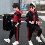 Children's Wear Boys' Suit 2021 New Spring Autumn Clothes Children's Plus Velvet Padded Three-piece Set Vest Hoodies Pants 4-14Y