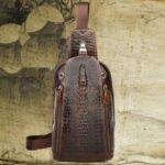 High Quality Real Leather Men Messenger Shoulder Cross body Bag Oil Wax Cowhide Travel Crocodile Pattern Sling Chest Back Pack