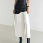TWOTWINSTYLE Casual Patchwork Pu Skirt For Women High Waist Midi Folds Pleated Skirts Female 2022 Spring Fashion Clothing Style