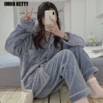winter thick velvet warm set woman 2 pieces Women's pajamas long sleeve pajama for women Sleepwear womens outfits pyjamas sets